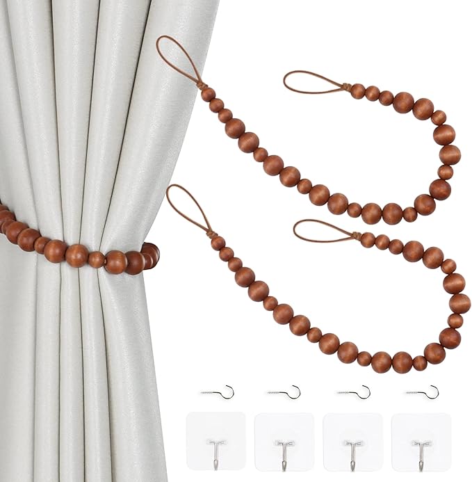 OCIOLI 2 Pieces Curtain Tieback Wood Bead Curtain Tiebacks Curtain Holdbacks by OCIOLI