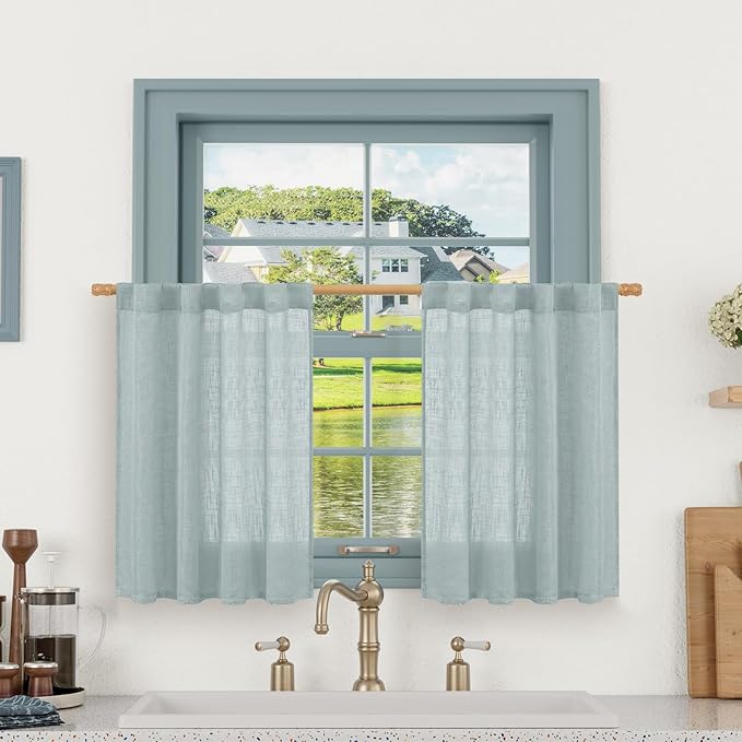 LAMIT Light Filtering Linen Curtains 24 Inch Length 2 Panels, Semi Sheer Window by LAMIT