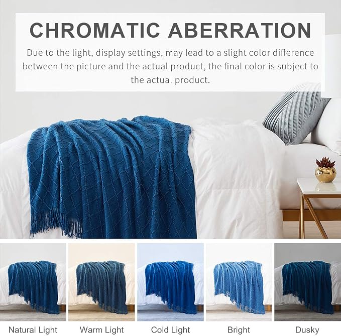 BOURINA Royal Blue Throw Blanket 50x60 Inches Throw Textured Solid Soft Sofa - Image 7