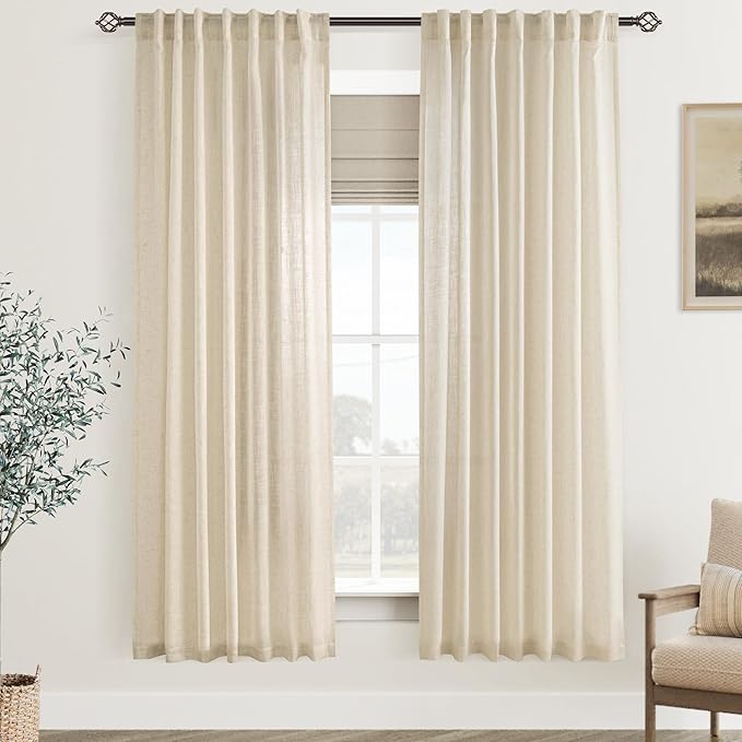 Faux Linen Beige Curtains 72 inches Long by Jolilight