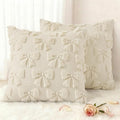 decorUhome Beige Bow Pillow Covers Set of 2 Coquette Aesthetic Cute Preppy by decorUhome