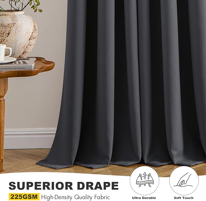 MIULEE Dark Grey Blackout Curtains - Image 5