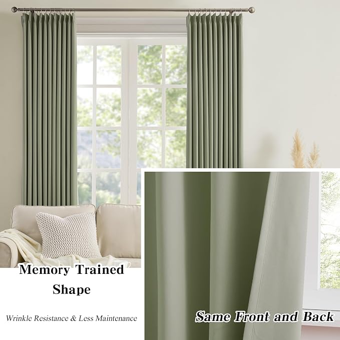 Sage Green Blackout Curtains Pinch Pleat 84 Inches Long Thermal Insulated Black - Image 6
