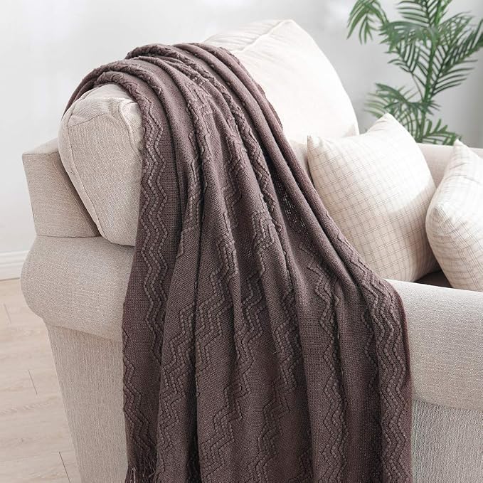 BOURINA Brown Throw Blanket 50x60 Inches Throw Textured Solid Soft Sofa Couch - Image 2