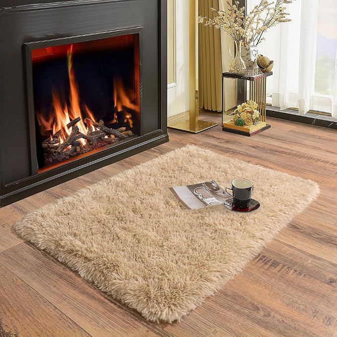 Soft Runner Rugs for Bedroom Hallways, 2 Packs 2x3 Beige Fluffy Shag Throw Area - Image 3