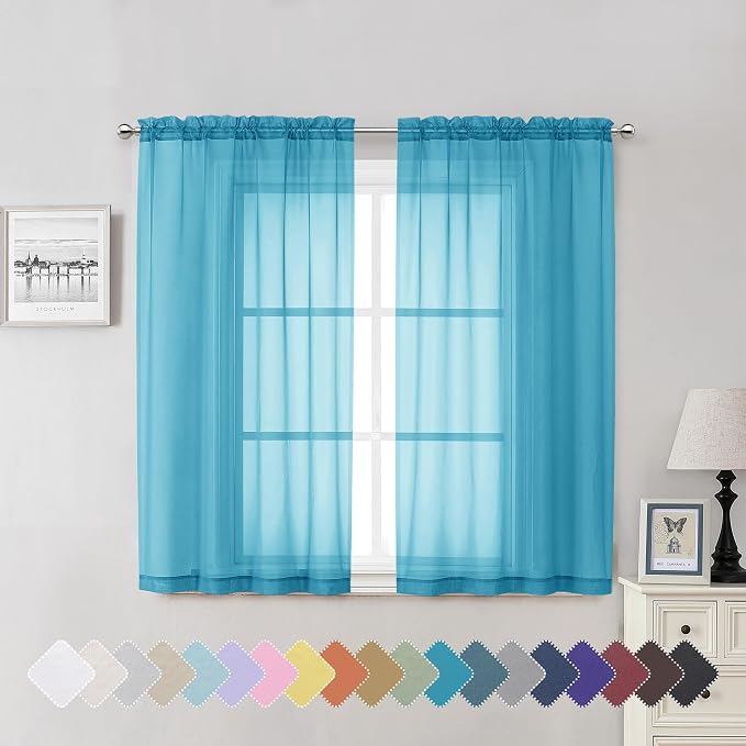 Lecloud Turquoise Sheer Curtains 54 Inch Length 2 Panels, Light Filtering Voile by Lecloud