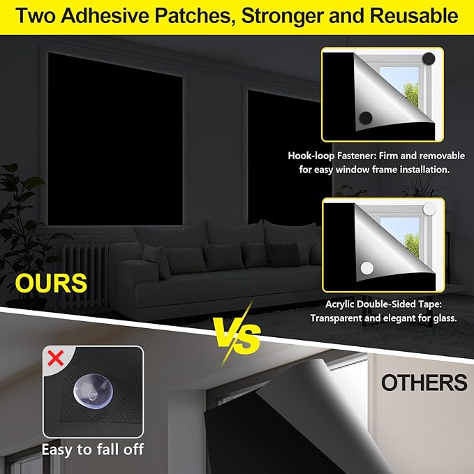 FADOTY Blackout Curtains for Bedroom, Portable 100% Black Out Window Cover Film - Image 3
