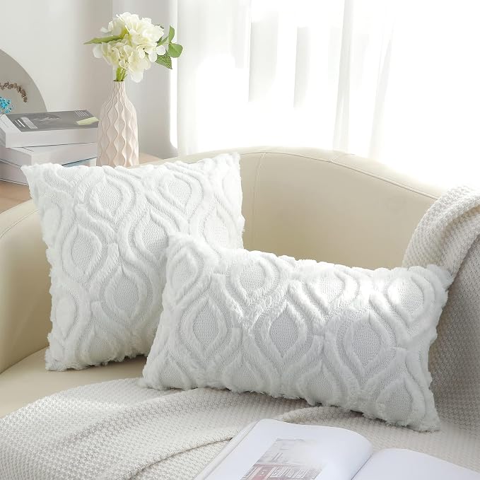 decorUhome Throw Pillow Covers 20x20 Inch Set of 2, Soft Plush Faux Wool White - Image 9