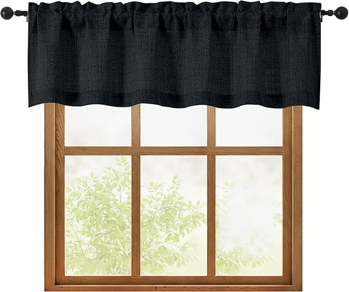 OWENIE Black Valances for Windows 1 Pcs, Light Filtering Textured Farmhouse by OWENIE