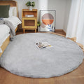 Ghouse Faux Rabbit Fur Round Rug 5ft Grey Round Rugs by Ghouse