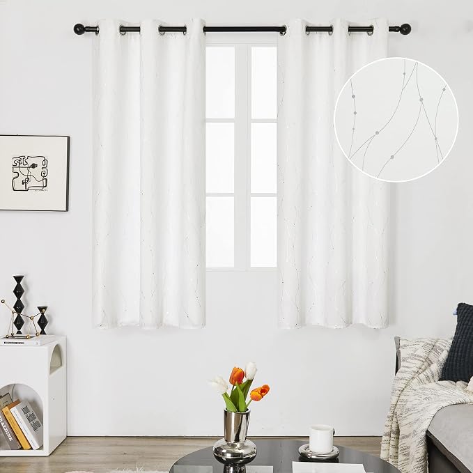 Deconovo White Curtains 63 Inches Long, Room Darkening Curtain, Thermal - Image 2