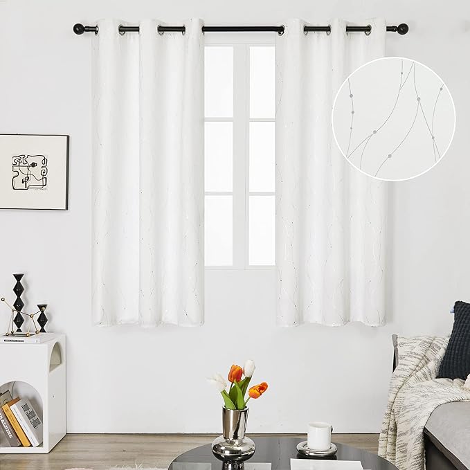 Deconovo White Curtains 63 Inches Long, Room Darkening Curtain, Thermal - Image 2