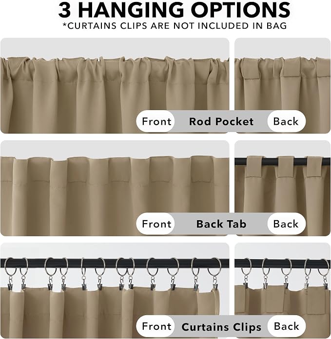 Deconovo Blackout Curtains, Thermal Insulated, W52 x L72 2 Panels, Back Tab - Image 2