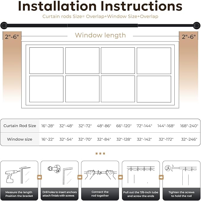 Zeerobee Curtain Rods for Windows 32 to 72, 1 Inch Industrial Wrap Around White - Image 6