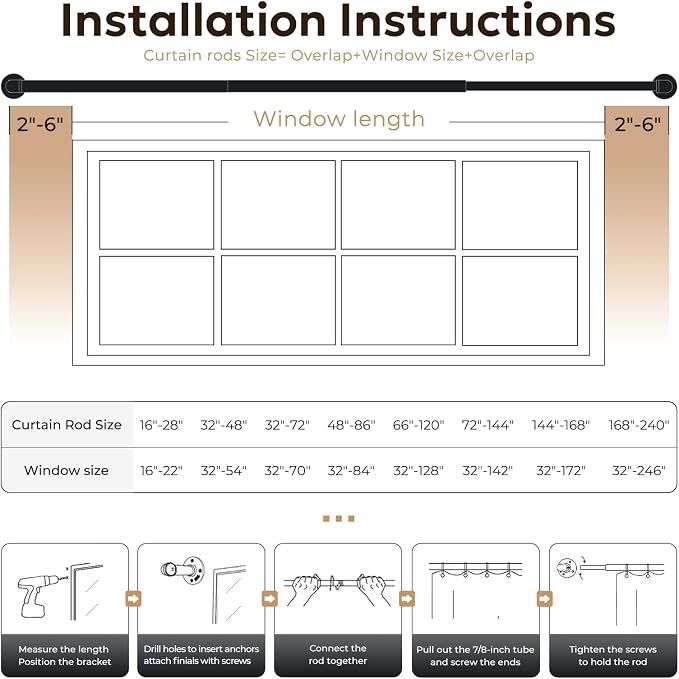 Zeerobee Curtain Rods for Windows 32 to 48, 1 Inch Industrial Wrap Around White - Image 6