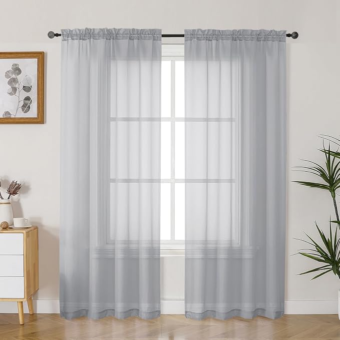 Gwine Light Grey Sheer Curtains 72 Inches Long 2 Panels Set by Gwine