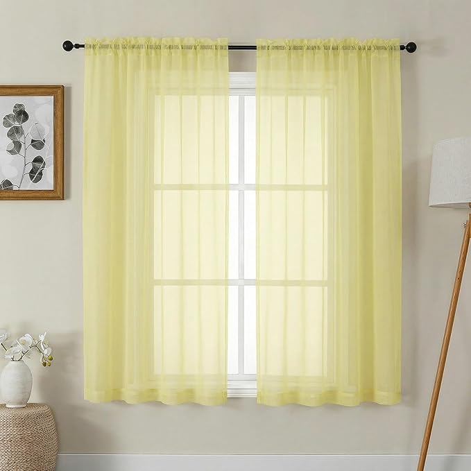Gwine Light Yellow Sheer Curtains 63 Inch Length by Gwine