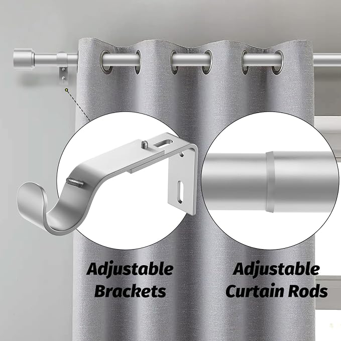 GEEBOBO Silver Curtain Rods for Windows 72 to 144 Inch, 1 Inch Adjustable Heavy - Image 2