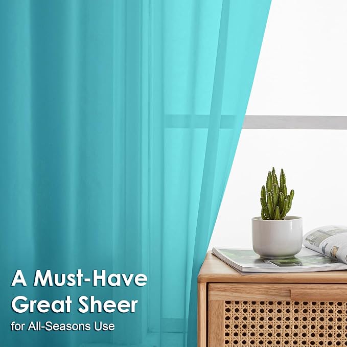 OVZME Turquoise Sheer Curtains 78 Inches Long 2 Panels - Image 4