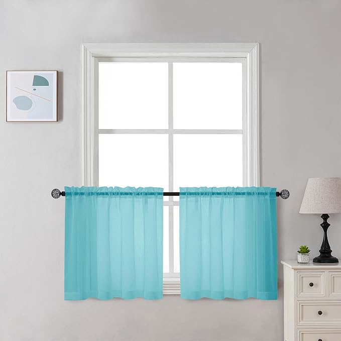 Chyhomenyc Sheer Aqua Tier Curtains 24 Inch Length Set, Small Window Kitchen by Chyhomenyc