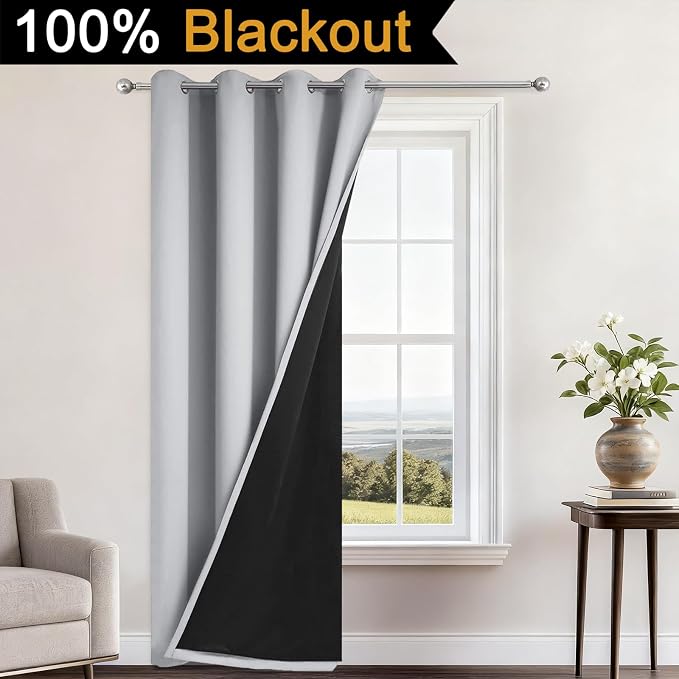 Yakamok 100% Blackout Curtains 96 Inches Long, 2 Thick Layers Heat and Full - Image 2