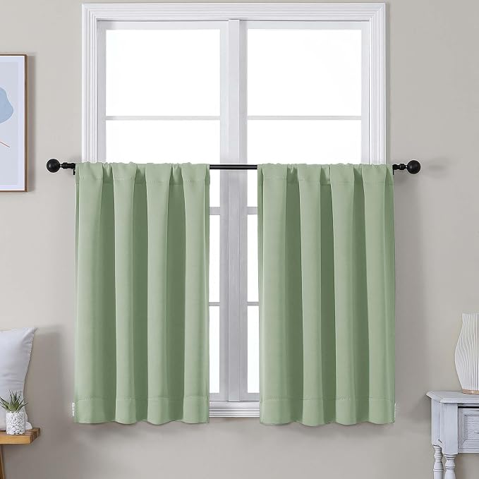 Simplebrand Ava Light Green Short 36 Inches Blackout Curtain 2 Panels Set by Simplebrand