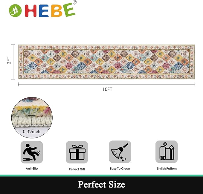 HEBE Hallway Runner Rug 2'x10' Washable Vintage Distressed Area Rugs Non Slip - Image 2