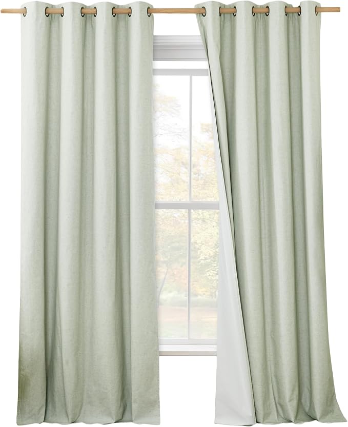 NICETOWN Sage Green Blackout Linen Curtains 95 inches Long, 2 Pieces, Bronze by NICETOWN