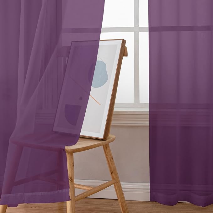 OWENIE Plum Sheer Curtains, Sheer Curtains 84 Inches Long 2 Panels Set - Image 3