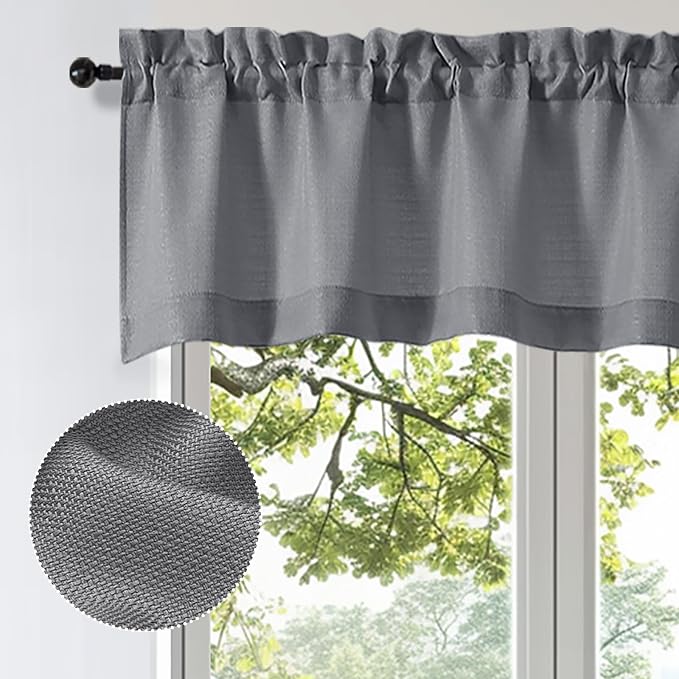 OWENIE Bob Valance Curtains 18 Inch Length 1 Piece, Faux Linen Slub Solid Dark - Image 2