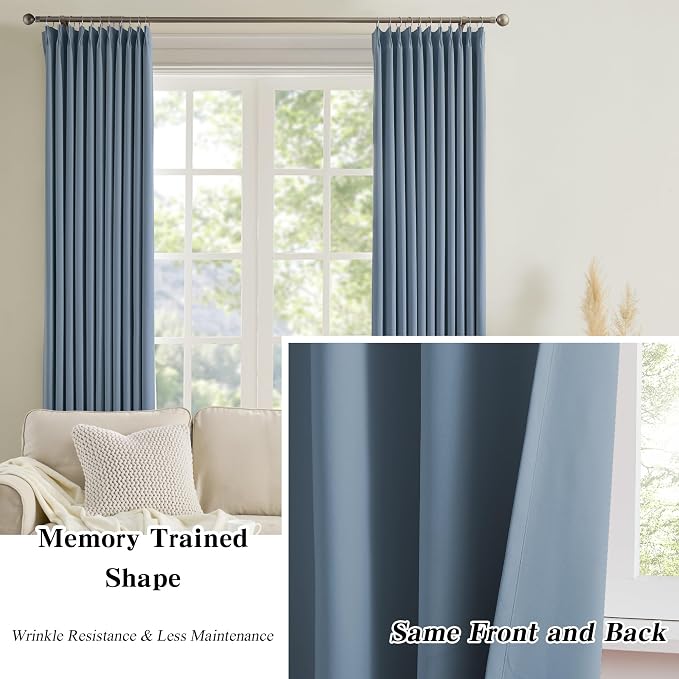 2 PCs Dusty Blue Pleat Wide Drapes - Image 6