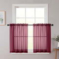 Burgundy Kitchen Curtains 30 Inch Length Tier 2 PCS, Solid Soft Airy Half by WelvetBLK