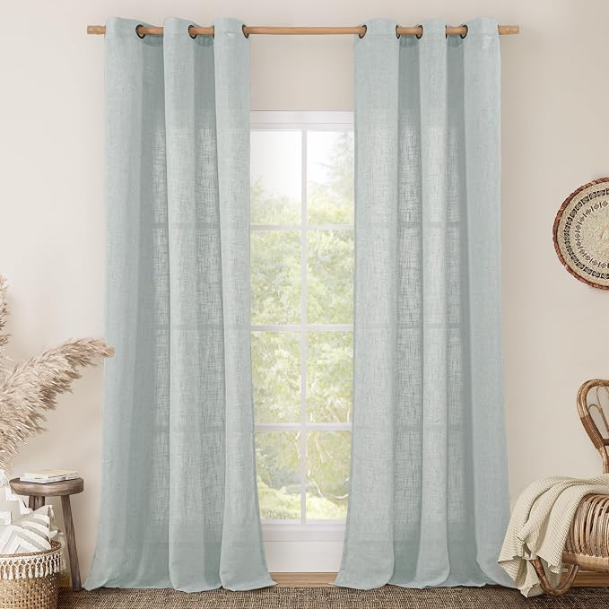 LAMIT Blue Linen Curtains 84 Inch Length by LAMIT