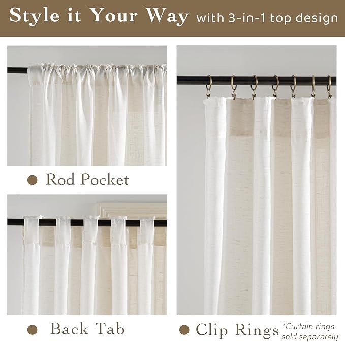 RYB HOME Sheer Curtains 108 inches Long Linen Blend Vertical Extra Long High - Image 2