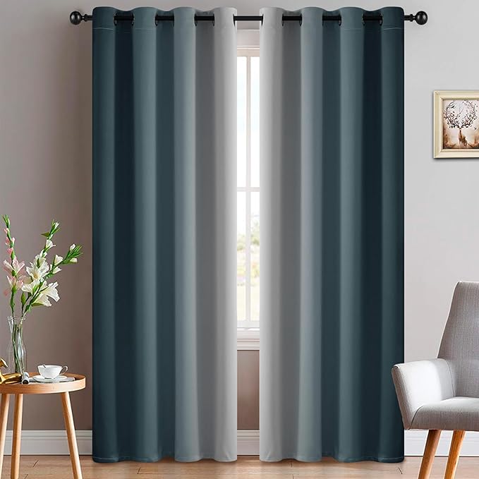 Yakamok Greyish White and Stone Blue Ombre Curtains, Light Blocking Curtains by Yakamok