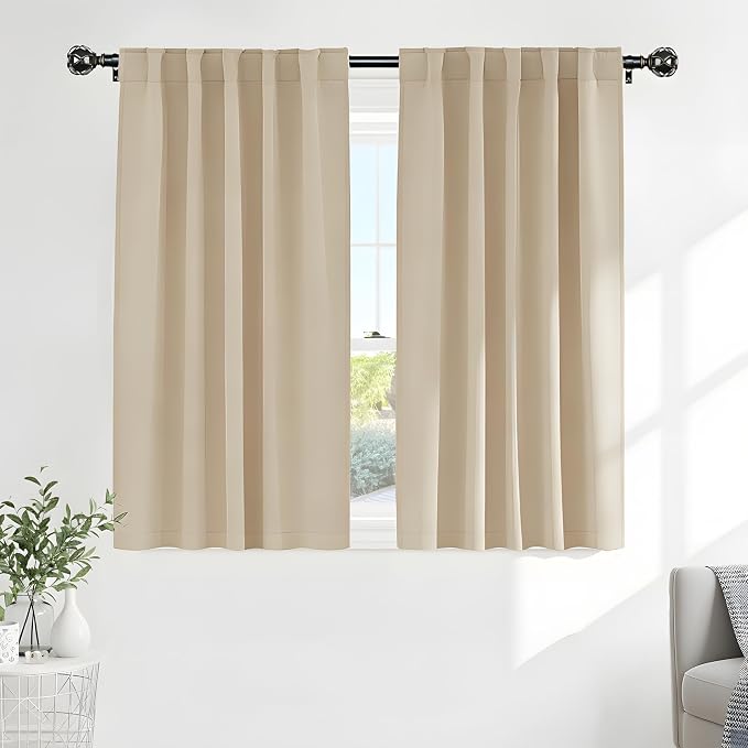 PONY DANCE Short Beige Blackout Curtains by PONYDANCE