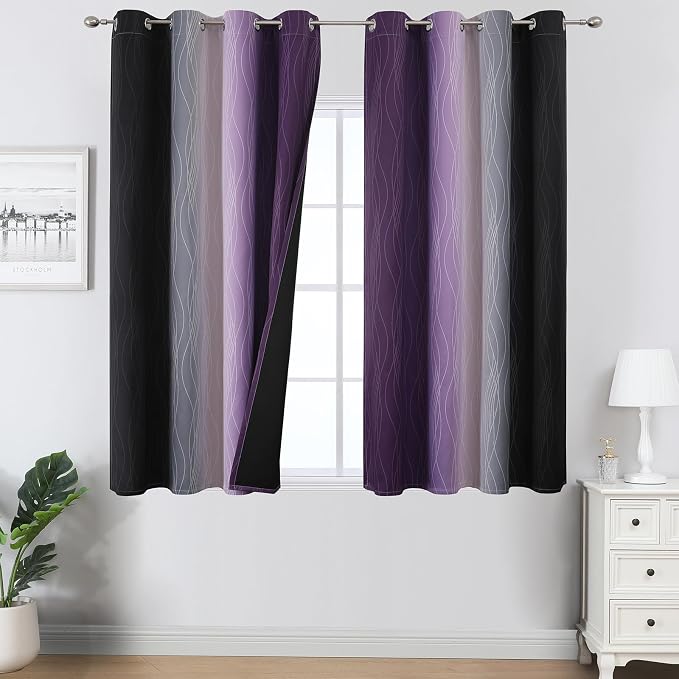 Estelar Textiler Black and Purple Ombre Blackout Curtains 45 Inch Length 2 by ESTELARTEXTILER