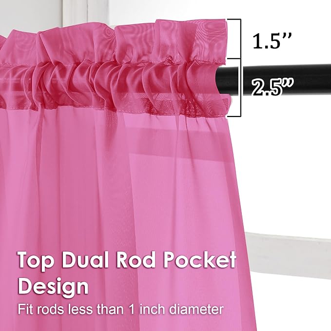 OVZME Sheer Curtains 63 inch Length 2 Panels Set - Image 2