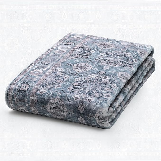 SERISSA Vintage Floral Rugs for Entryway, 2x3 Blue Grey Entryway Rug Non-Slip - Image 5