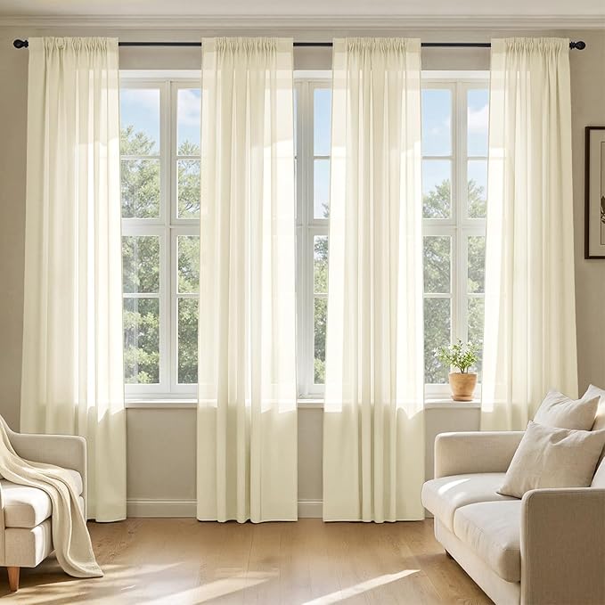 MIULEE Light Cream Sheer Curtains 90 Inches Long, 4 Panels Set, Light Filtering by MIULEE