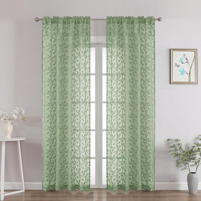 Chyhomenyc Sage Green Sheer Curtains 84 Inch Length 2 Panels Set, Light - Image 2