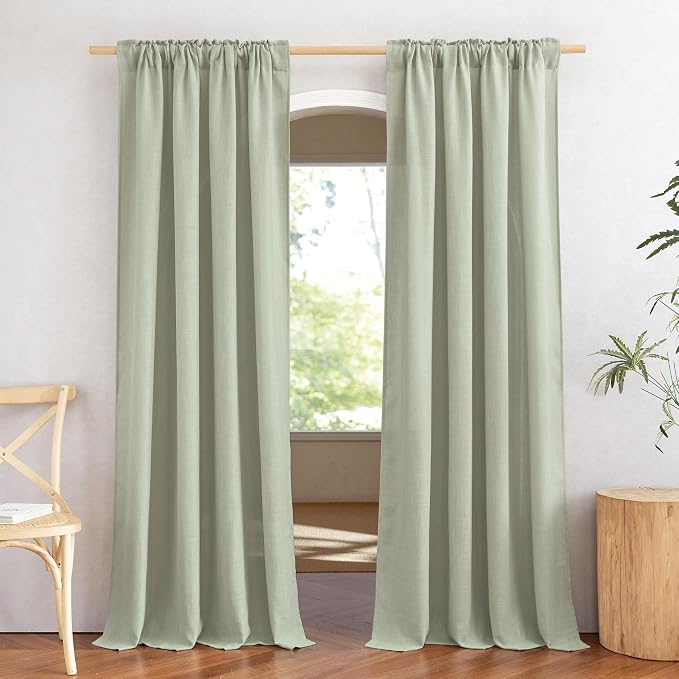 NICETOWN Sage Green Curtains for Living Room, Rod Pocket & Back Tab Natural - Image 3