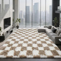 Large Shag Area Rug for Bedroom, 9x12 Ft Beige and White Area Rug Classic by Boshengya