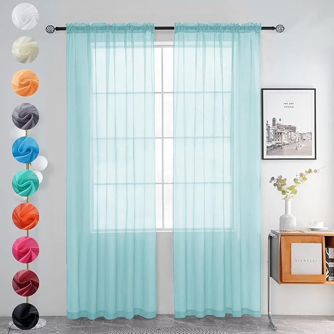 youleyar Solid Sheer Rod Pocket Curtain Voile Draperies 2 Panels White Beige by Youleyar