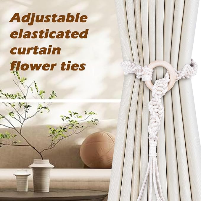 SRG Handmade Boho Curtain Tiebacks Hand Knitting Cotton Curtain Holdbacks - Image 4