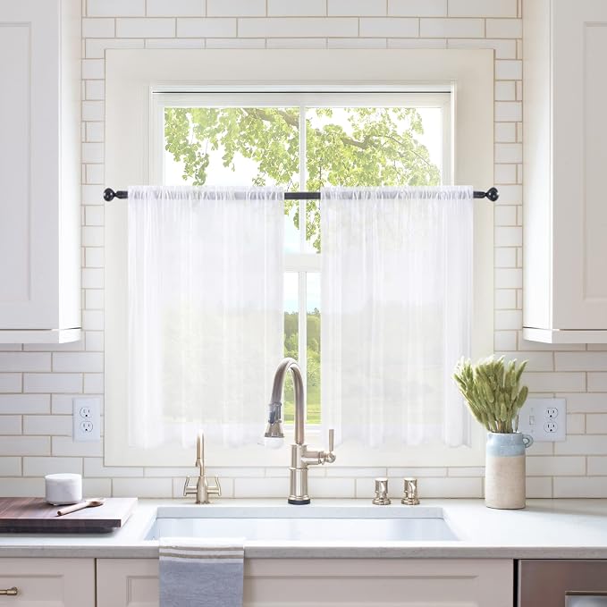 MIULEE 2 Panels Kitchen Tiers Half Window Sheer Curtains Rod Pocket Voile Drapes by MIULEE