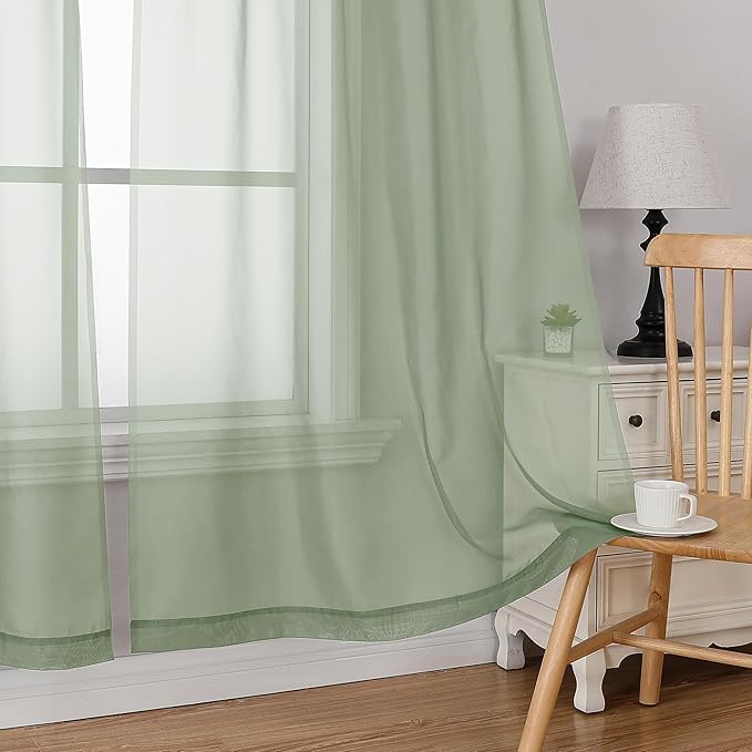 Simplebrand Sage Short Sheer Curtains 45 Inch Length - Image 4