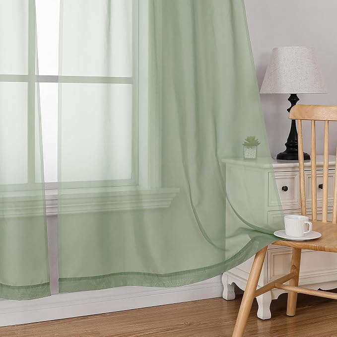 Simplebrand Sage Sheer Curtains 63 Inch Length 2 Panels, Rod Pocket Solid Color - Image 4
