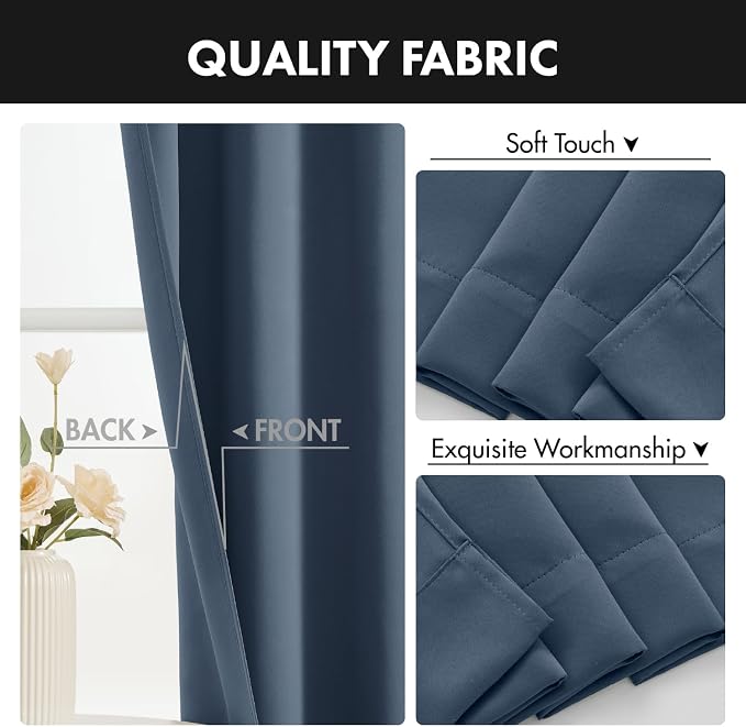 MIULEE 4 Panel Set Short Bedroom Blackout Curtains 54 Inch Long Stone Blue | - Image 8