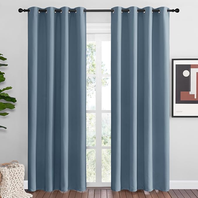 NICETOWN Smoky Blue Blackout Curtains 86 inches Length by NICETOWN